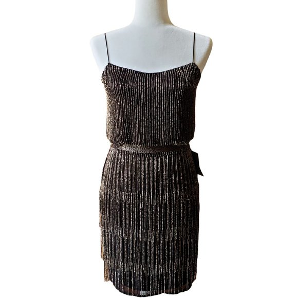 Adrianna Papell Beaded Fringe Blouson Short Dress - Picture 5 of 14